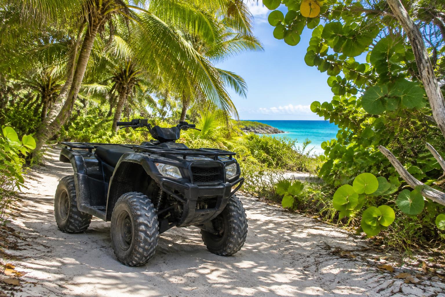 ATV parked among tropical palms